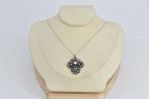 10K Victorian Rose Cut Diamond Pearl Statement Pendant Yellow Gold