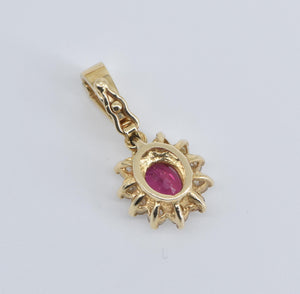 14K 0.93 Ctw Oval Natural Ruby Diamond Halo Pendant Yellow Gold