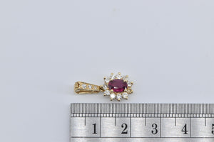 14K 0.93 Ctw Oval Natural Ruby Diamond Halo Pendant Yellow Gold