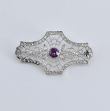 Load image into Gallery viewer, Platinum Garnet 0.70 Ctw Rose Natural Diamond Filigree Pin/Brooch