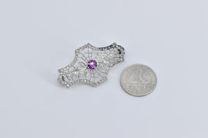 Platinum Garnet 0.70 Ctw Rose Natural Diamond Filigree Pin/Brooch