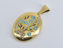 Load image into Gallery viewer, 22K Turquoise Forget Me Not Rose Diamond Mourning Pendant Yellow Gold