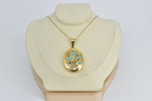 Load image into Gallery viewer, 22K Turquoise Forget Me Not Rose Diamond Mourning Pendant Yellow Gold