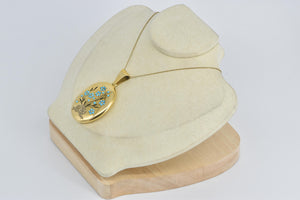 22K Turquoise Forget Me Not Rose Diamond Mourning Pendant Yellow Gold