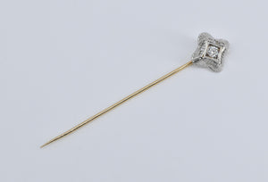14K 0.37 Ctw Diamond Art Deco Filigree Ornate Stick Pin Yellow Gold