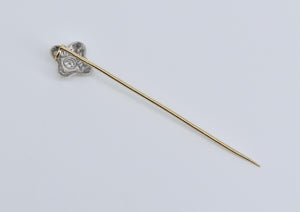 14K 0.37 Ctw Diamond Art Deco Filigree Ornate Stick Pin Yellow Gold