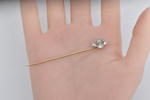 14K 0.37 Ctw Diamond Art Deco Filigree Ornate Stick Pin Yellow Gold