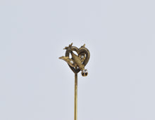 Load image into Gallery viewer, 14K Victorian Sparrow Heart Diamond Peace Love Stick Pin Yellow Gold