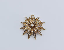 Load image into Gallery viewer, 14K Victorian Natural Diamond Seed Pearl Flower Pendant/Pin Yellow Gold