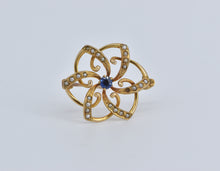 Load image into Gallery viewer, 14K Victorian Sapphire Seed Pearl Flower Swirl Pendant/Pin Yellow Gold
