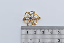 Load image into Gallery viewer, 14K Victorian Sapphire Seed Pearl Flower Swirl Pendant/Pin Yellow Gold