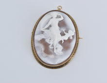 Load image into Gallery viewer, 14K Ornate Carved Dancing Lady Cherub Cameo Pendant/Pin Yellow Gold