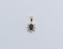 Load image into Gallery viewer, 10K Oval Sapphire Diamond Halo Classic Pendant Yellow Gold