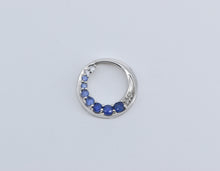 Load image into Gallery viewer, 10K Sapphire Diamond Graduated Circle Wave Pendant White Gold