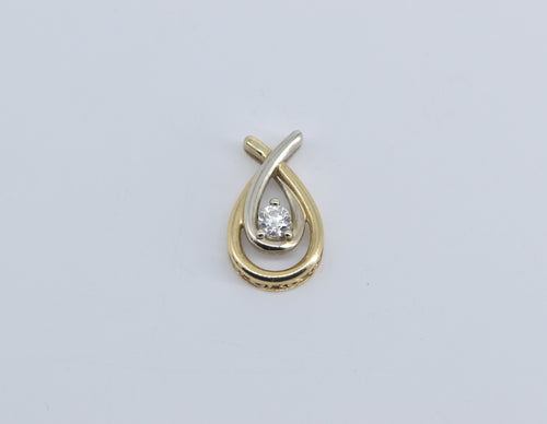 10K 0.20 Ct Diamond Two Tone Loop Love Symbol Pendant Yellow Gold