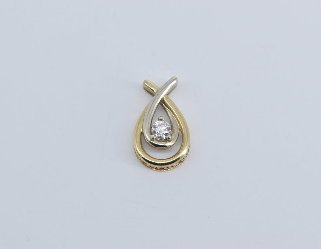 10K 0.20 Ct Diamond Two Tone Loop Love Symbol Pendant Yellow Gold