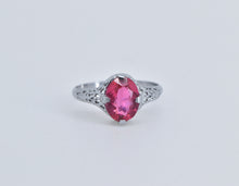 Load image into Gallery viewer, 10K Art Deco Filigree Sim. Sapphire Statement Ring White Gold