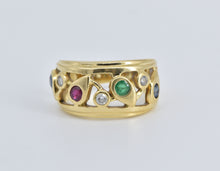 Load image into Gallery viewer, 18K Natural Diamond Ruby Sapphire Emerald Band Ring Yellow Gold