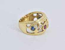 Load image into Gallery viewer, 18K Natural Diamond Ruby Sapphire Emerald Band Ring Yellow Gold
