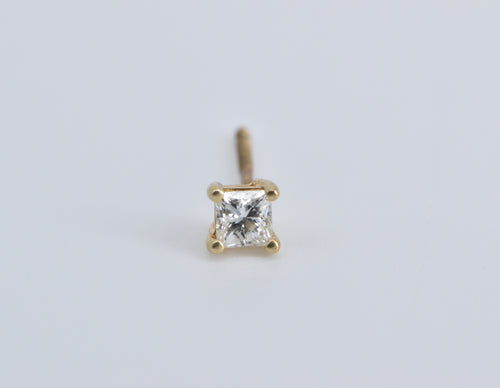 14K 0.16 Ct Princess Diamond Solitaire Single Stud Earring Yellow Gold