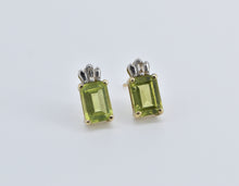 Load image into Gallery viewer, 14K Emerald Cut Peridot Baguette Diamond Stud Earrings Yellow Gold
