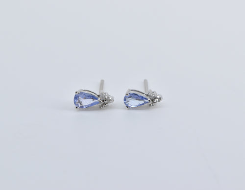10K Pear Tanzanite Diamond Accent Stud Earrings White Gold