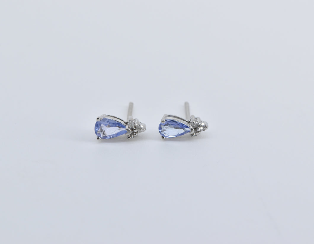 10K Pear Tanzanite Diamond Accent Stud Earrings White Gold