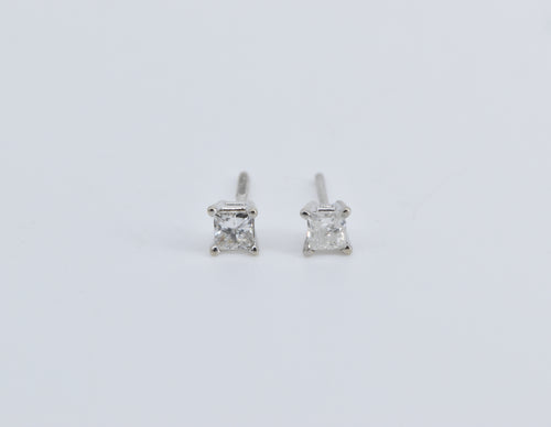 14K 0.14 Ctw Princess Cut Diamond Solitaire Stud Earrings White Gold