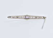 Load image into Gallery viewer, 10K Art Deco Filigree Amethyst Ornate Bar Pin/Brooch White Gold