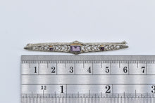 Load image into Gallery viewer, 10K Art Deco Filigree Amethyst Ornate Bar Pin/Brooch White Gold
