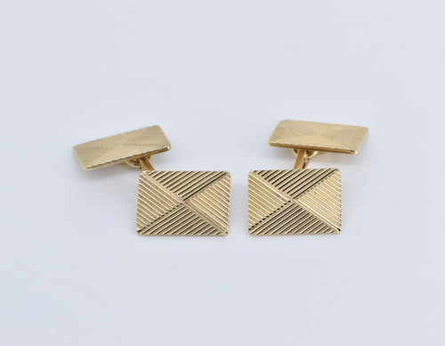 14K Cartier 1950's Squared Vintage Ornate Men's Cuff Links Yellow Gold
