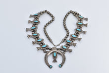 Load image into Gallery viewer, Sterling Silver Native American Turquoise Squash Blossom Necklace