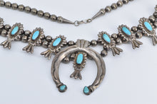 Load image into Gallery viewer, Sterling Silver Native American Turquoise Squash Blossom Necklace