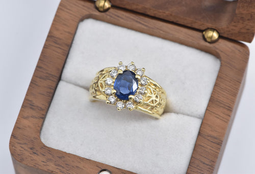 18K 2.10 Ctw Oval Natural Sapphire Diamond Ring Yellow Gold