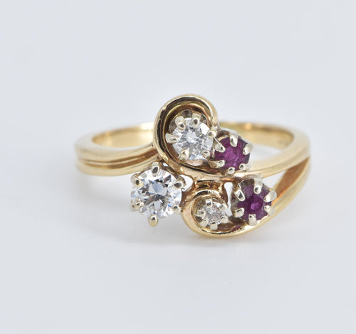 14K 0.71 Ctw Natural Diamond Ruby Swirl Statement Ring Yellow Gold