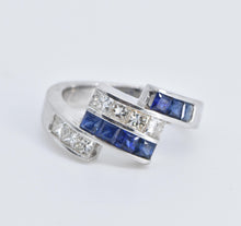 Load image into Gallery viewer, 14K 1.21 Ctw Natural Diamond Sapphire Slanted Band Ring White Gold