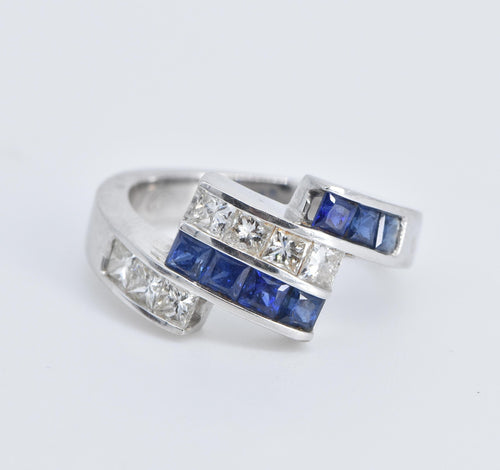 14K 1.21 Ctw Natural Diamond Sapphire Slanted Band Ring White Gold