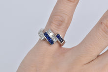 Load image into Gallery viewer, 14K 1.21 Ctw Natural Diamond Sapphire Slanted Band Ring White Gold