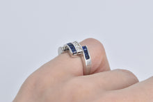 Load image into Gallery viewer, 14K 1.21 Ctw Natural Diamond Sapphire Slanted Band Ring White Gold