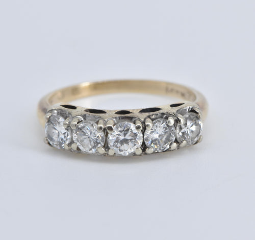 14K 1.00 Ctw Five Stone Natural Diamond Band Ring Yellow Gold