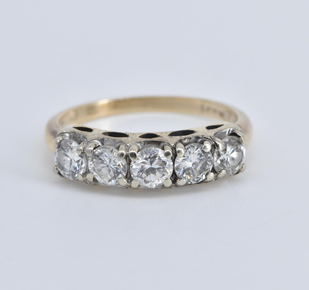 14K 1.00 Ctw Five Stone Natural Diamond Band Ring Yellow Gold