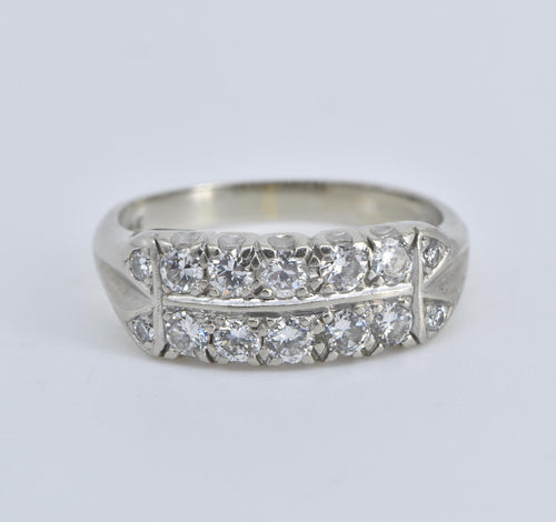 14K 0.85 Ctw Art Deco Natural Diamond Row Band Ring White Gold