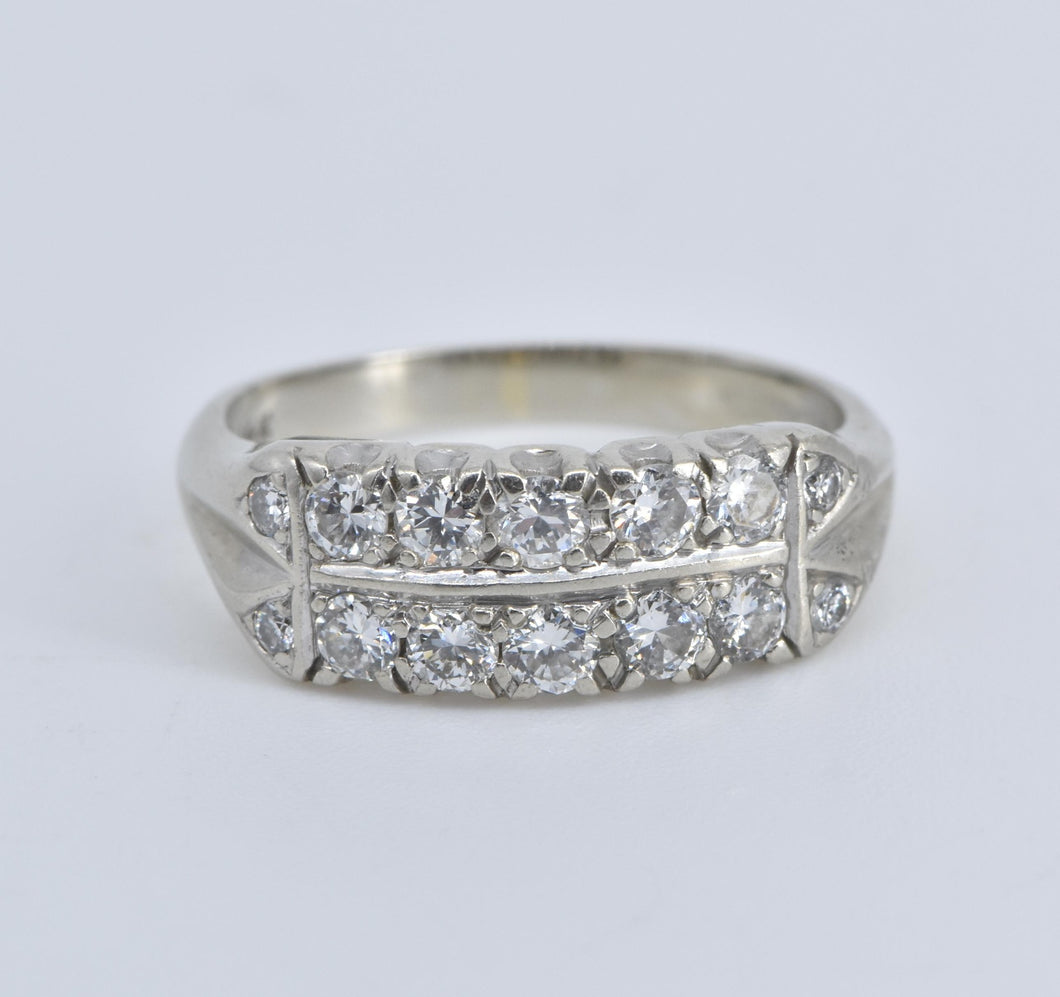14K 0.85 Ctw Art Deco Natural Diamond Row Band Ring White Gold