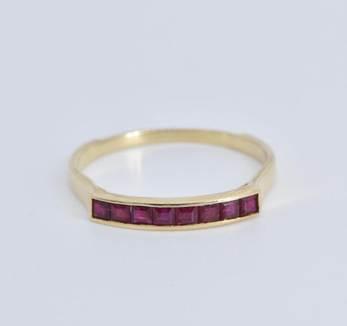 14K 0.50 Ctw Princess Natural Ruby Wedding Band Ring Yellow Gold
