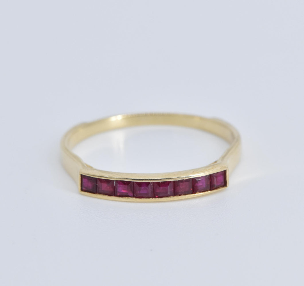 14K 0.50 Ctw Princess Natural Ruby Wedding Band Ring Yellow Gold