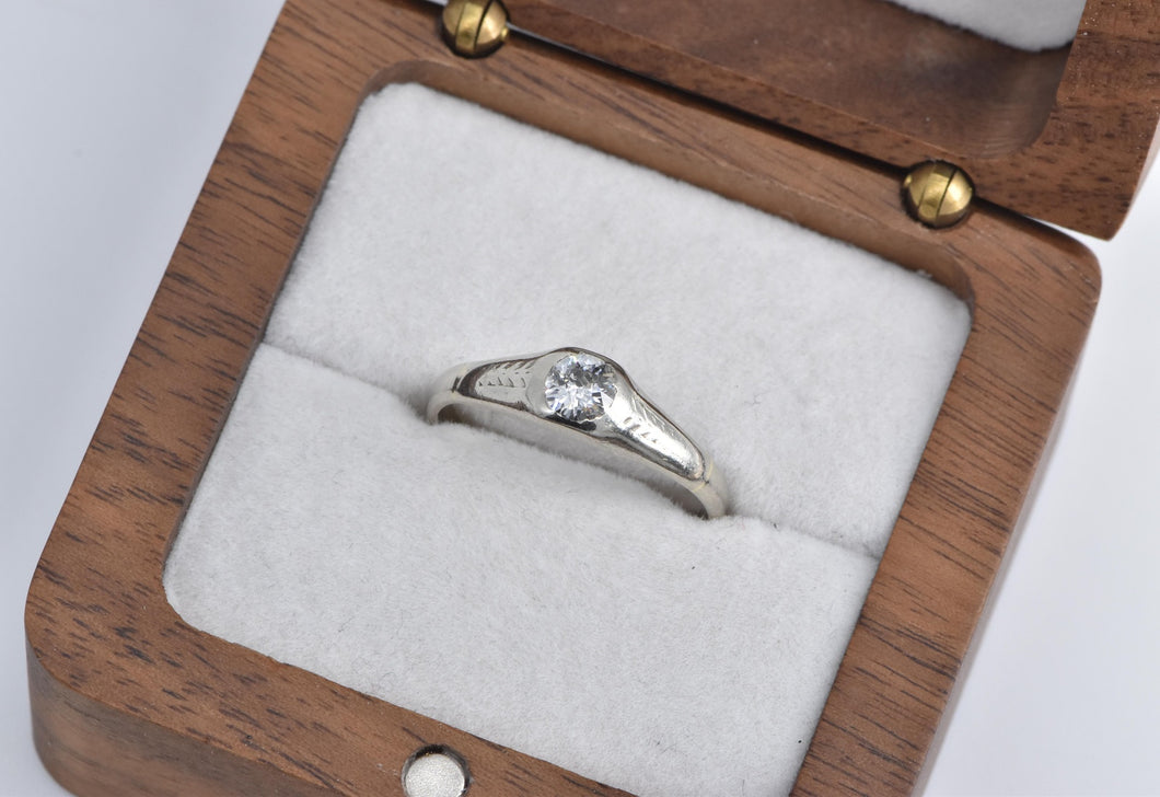 14K 0.26 Ct Art Deco Natural Diamond Engagement Ring White Gold