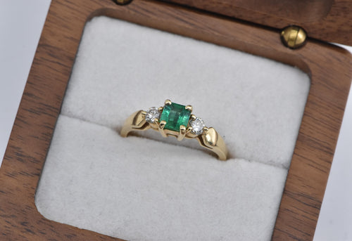 14K 0.72 Ctw Princess Emerald Natural Diamond Ring Yellow Gold