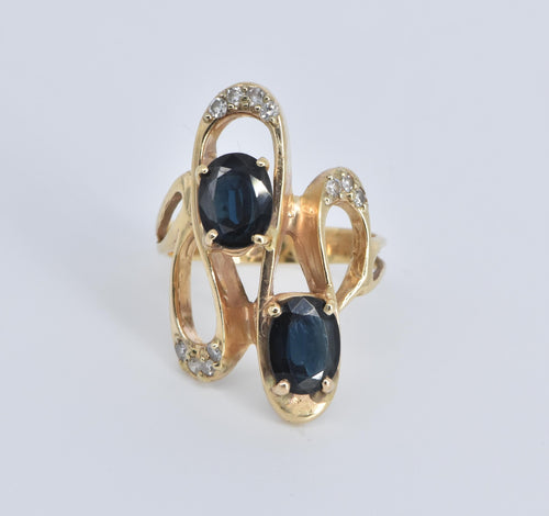 14K 2.70 Ctw Natural Sapphire Diamond Wavy Ring Yellow Gold