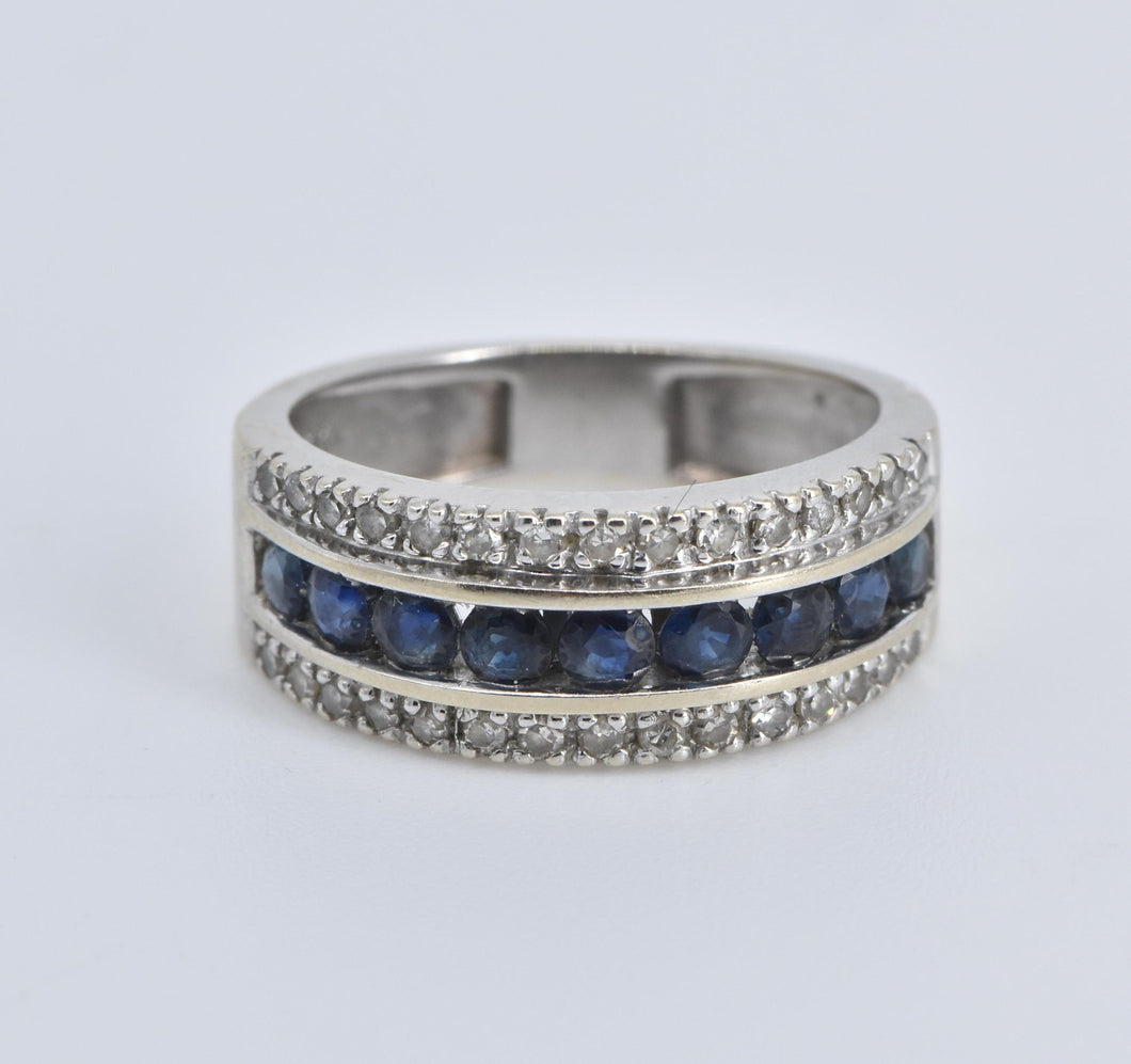 14K 0.75 Ctw Natural Sapphire Diamond Band Ring White Gold