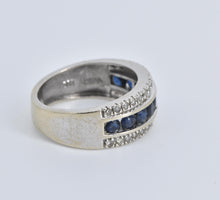 Load image into Gallery viewer, 14K 0.75 Ctw Natural Sapphire Diamond Band Ring White Gold
